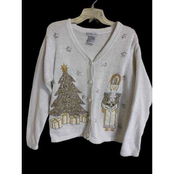 Vintage Victoria Jones White Ugly Christmas Sweater Nutcracker Design Size M - Picture 1 of 8